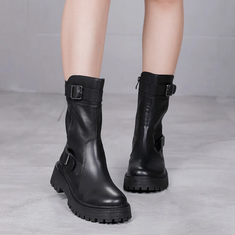 

Новинка Зима 2020, женские модные ботинки, мотоциклетные ботинки в европейском и американском стиле, модные полусапожки из натуральной кожи