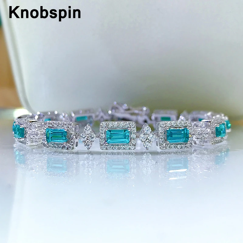 

Knobspin Romantic Paraiba Cut Charm Bracelets 925 Sterling Silver Created Moissanite Diamond Bracelet Fine Jewelry Drop Shipping