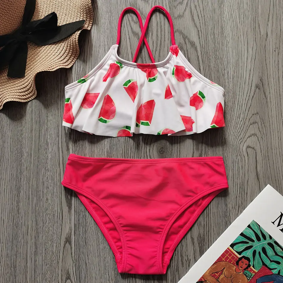 От 6 до 14 лет Волан Купальник для девочек купальный костюм детский крест накрест