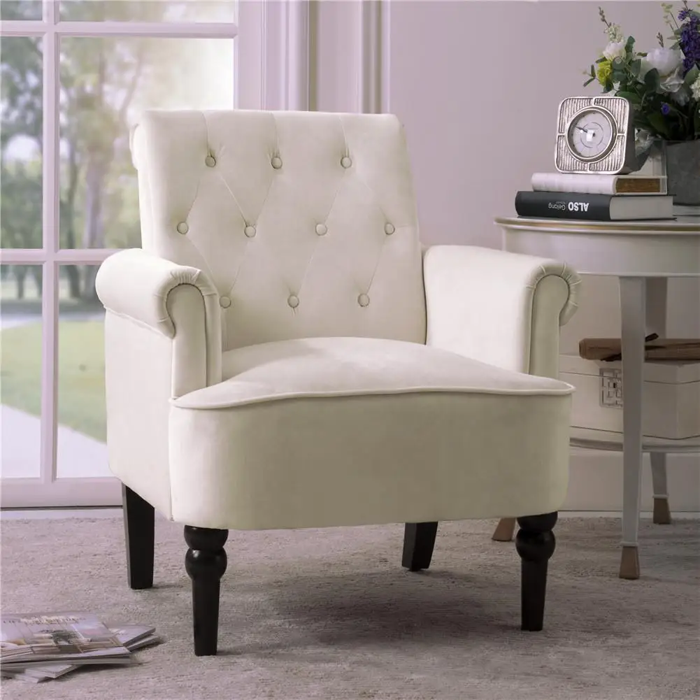 

Элегантный кнопка Пуск Клубное кресло акцент кресла ролл рука подушка для гостиной с деревянными ножками, мебель для гостиной