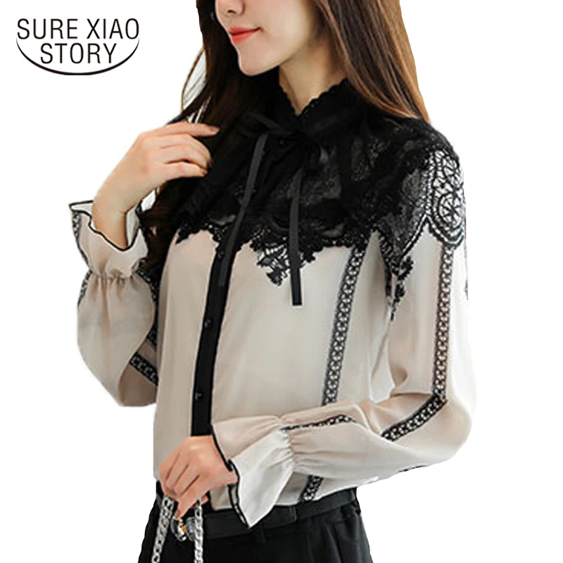 2019 новые женские модные топы с длинными рукавами блузки воротник-стойка