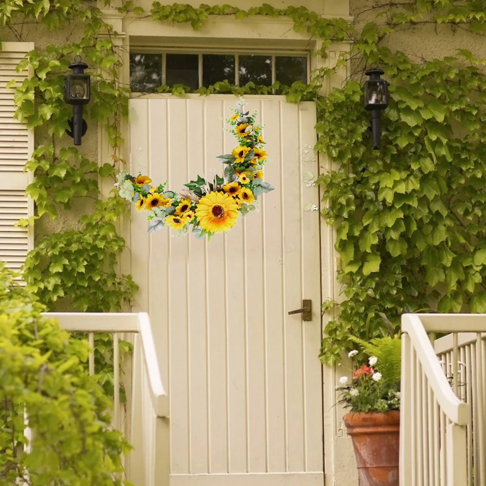 

Festival Decoration Easter Simulation Sunflower Horn Half Ring Decoration Wreath Decorative for Home Front Door Wall Bee Festiva