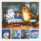 Набор для алмазной вышивки 5D, мультяшная синяя кошка, животное, квадратная картина, Набор для вышивки крестиком, украшение для дома