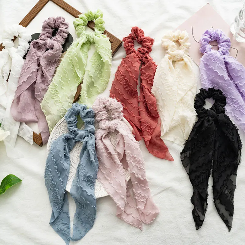 

Solid Fashion Polychromatic Head Rope Headwear Large Intestine Circle Knotted Ponytail Streamer Fabric Hair Circle Women's