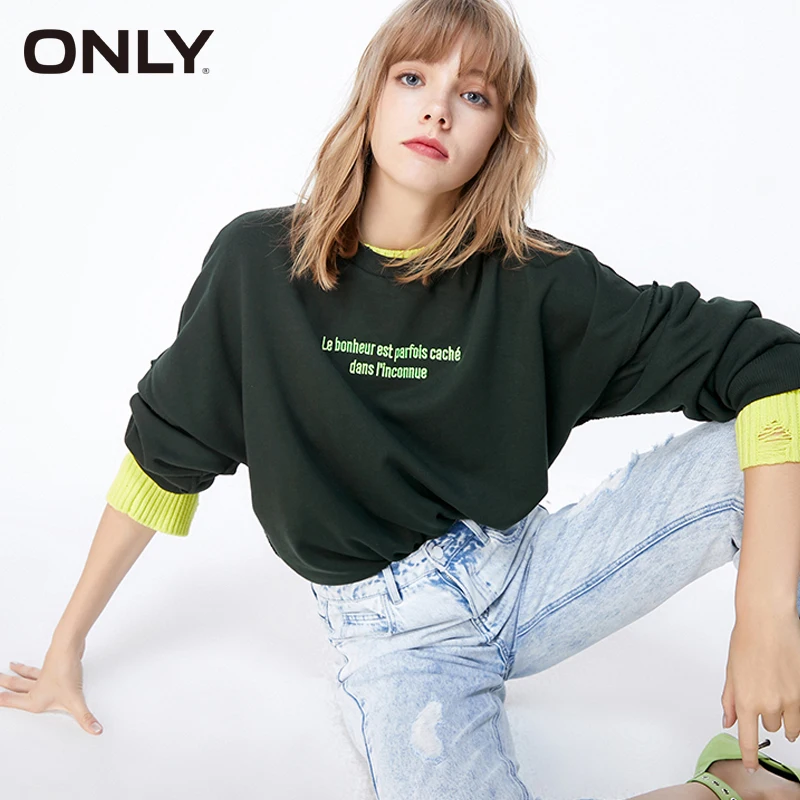 Только средней длины поддельные из двух частей круглый вырез пуловер свитшот