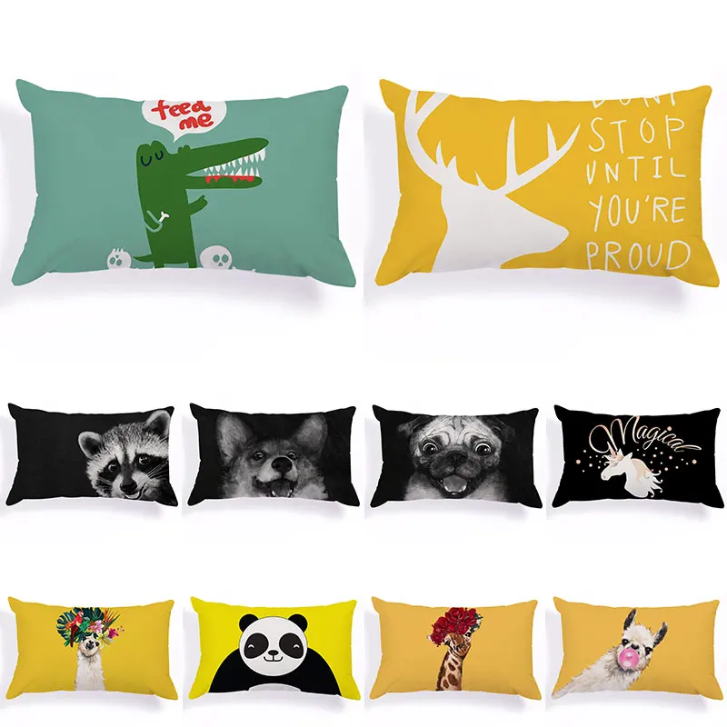 

Cartoon Series Rectangle Plush Pillow Cover Cute Animal Leaf Throw Pillowcases for Home Sofa Bed Car Decorative Dropshipping
