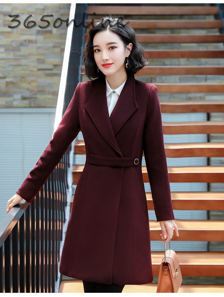 Шерстяные куртки пальто верхняя одежда модная элегантная винная теплая зимняя