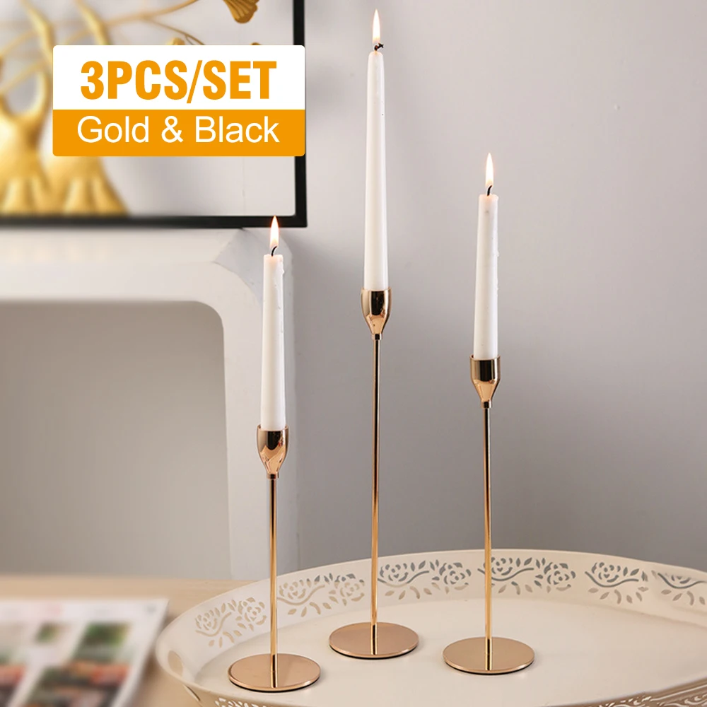 

3Pcs/Set Candle Holders Golden Black Candlestick Simple Style Wedding Decoration Bar Party Living Room Decoration Candlestick