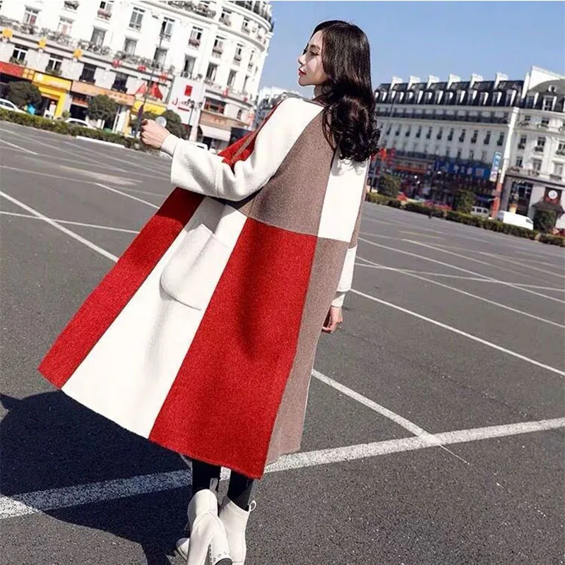 Женское кашемировое шерстяное пальто Зимняя модель модное зимнее выше колена в