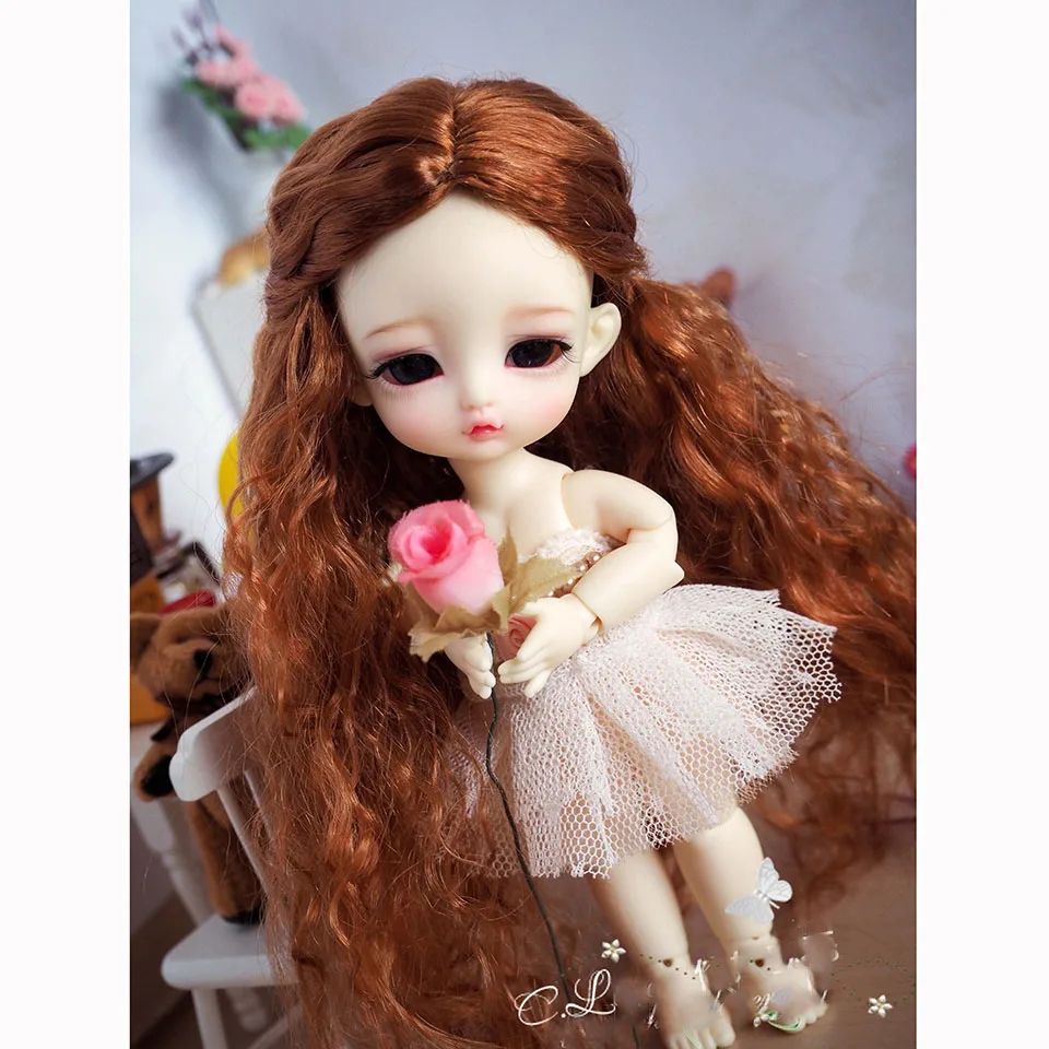 Bybrana Феи волна ролл 2 цвета bjd волосы 1/8 1/12 маленькая голова bjd парик для кукол - Цвет: 1