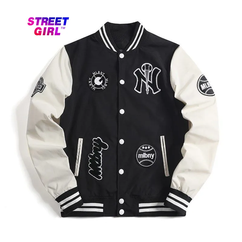 

Мужская и Женская бейсбольная куртка, Повседневная Свободная куртка с контрастной строчкой и вышивкой для влюбленных, 2021