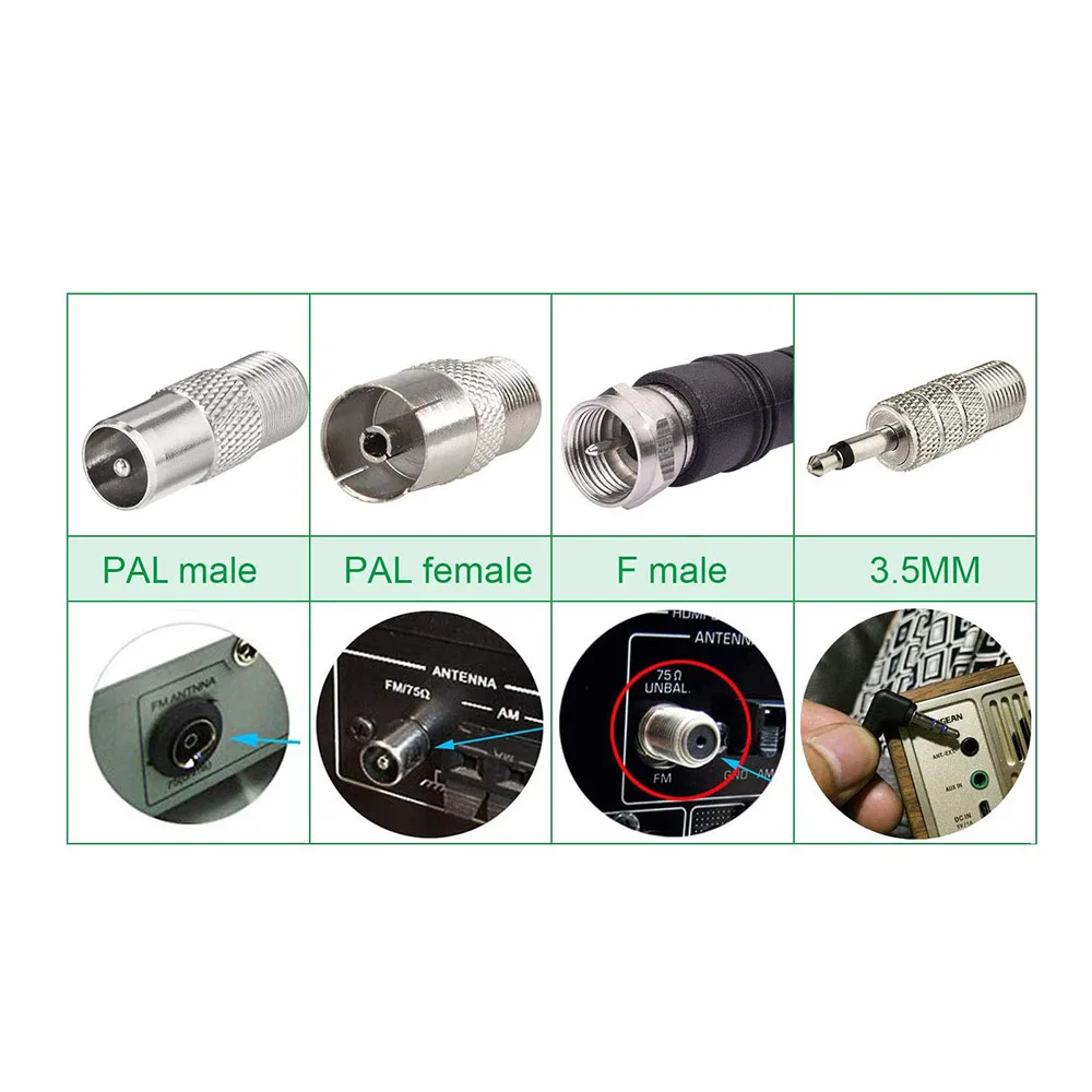 FM DAB Телескопическая комнатная антенна F разъем с кабелем 3 м плюс адаптерами 4