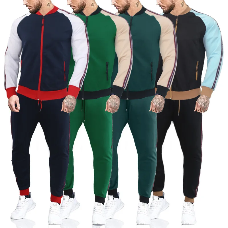

Spring Autumn 2 Pieces Set Long Sleeve Sweatshirt Sports Gyms Clothes Men Fitness Suit Training Wear Hoodies Pants -40