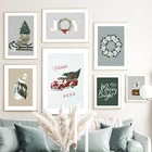 Рождественская гирлянда на елку, зимний автомобиль, сани, настенная Картина на холсте, скандинавские постеры и принты, настенные картины для декора гостиной