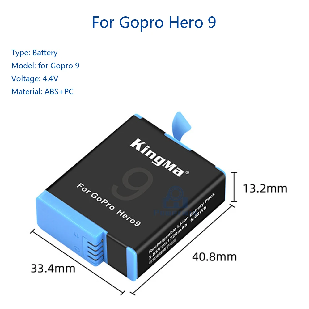 Kingma 3 шт. для экшн-Камеры Gopro Hero 9 аккумулятор 4 в 1720 мАч ЖК-дисплей двойное зарядное