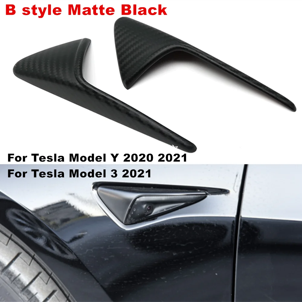 

2Pcs Real Carbon Fiber Exterior Side Standard Leaf Board Stickers Side Camera Protection Cover For Tesla Model 3 S X 2012-2020