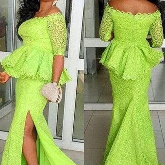 Aso Ebi Вечерние платья Русалка с оборками Новый Трендовый цвет боковая щель вырез