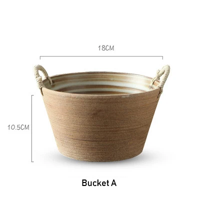 Bucket A Керамические тарелки ручной работы в стиле ретро, керамическая тарелка в японском стиле, миска для фруктов, пеньковая веревка, ручка, домашний декор, набор посуды 1226 - Цвет: Bucket A
