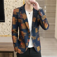 blazer men 2021 spring and autumn new fashion casual mens printed lapel single button slim hip hop long sleeved mens suit
