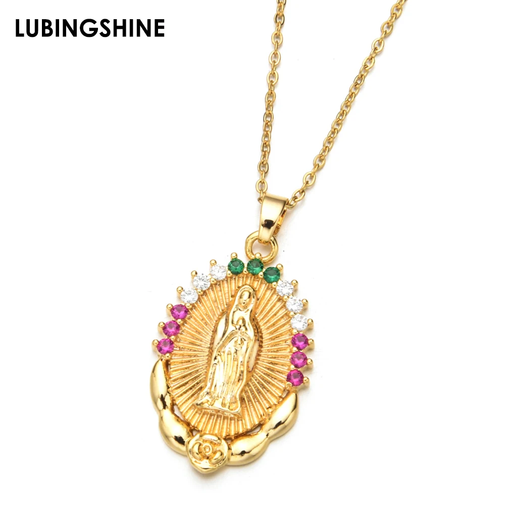 Винтажное ожерелье Девы Марии из AAA кубического циркония длинные цепочки