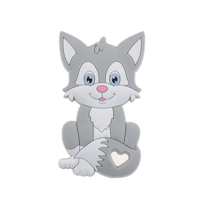 Fkisbox 10pc Cartoon Silicone Fox Baby Teether Food Grade Newborn Chewable Teething Pacifier Soothing Chain Accessories BPA Free