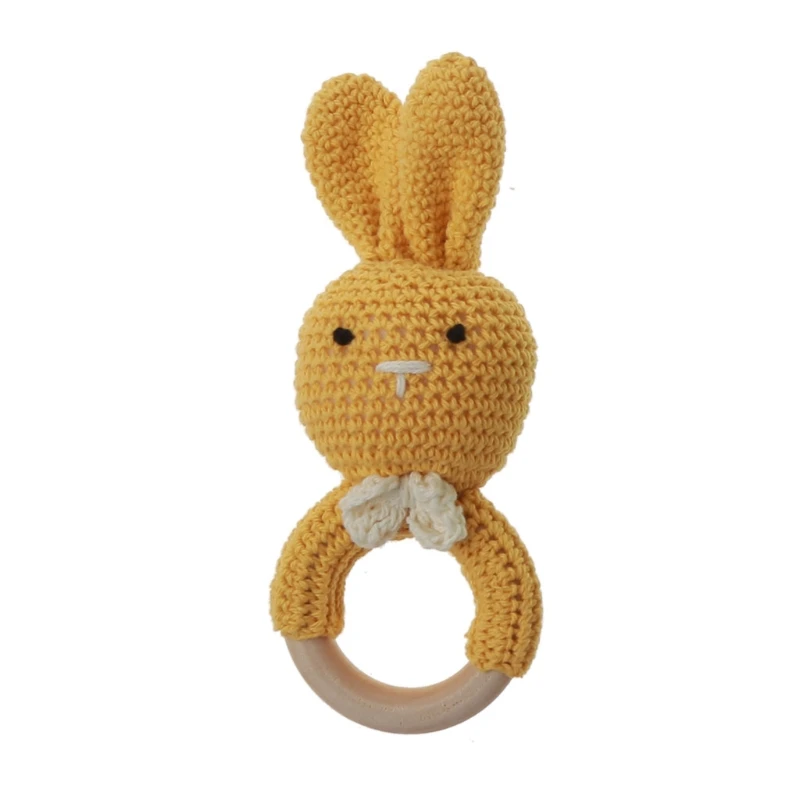 

1PC Baby Rattle Toys Crochet Wooden Teething Ring Baby Teether Cot Hanging Toy