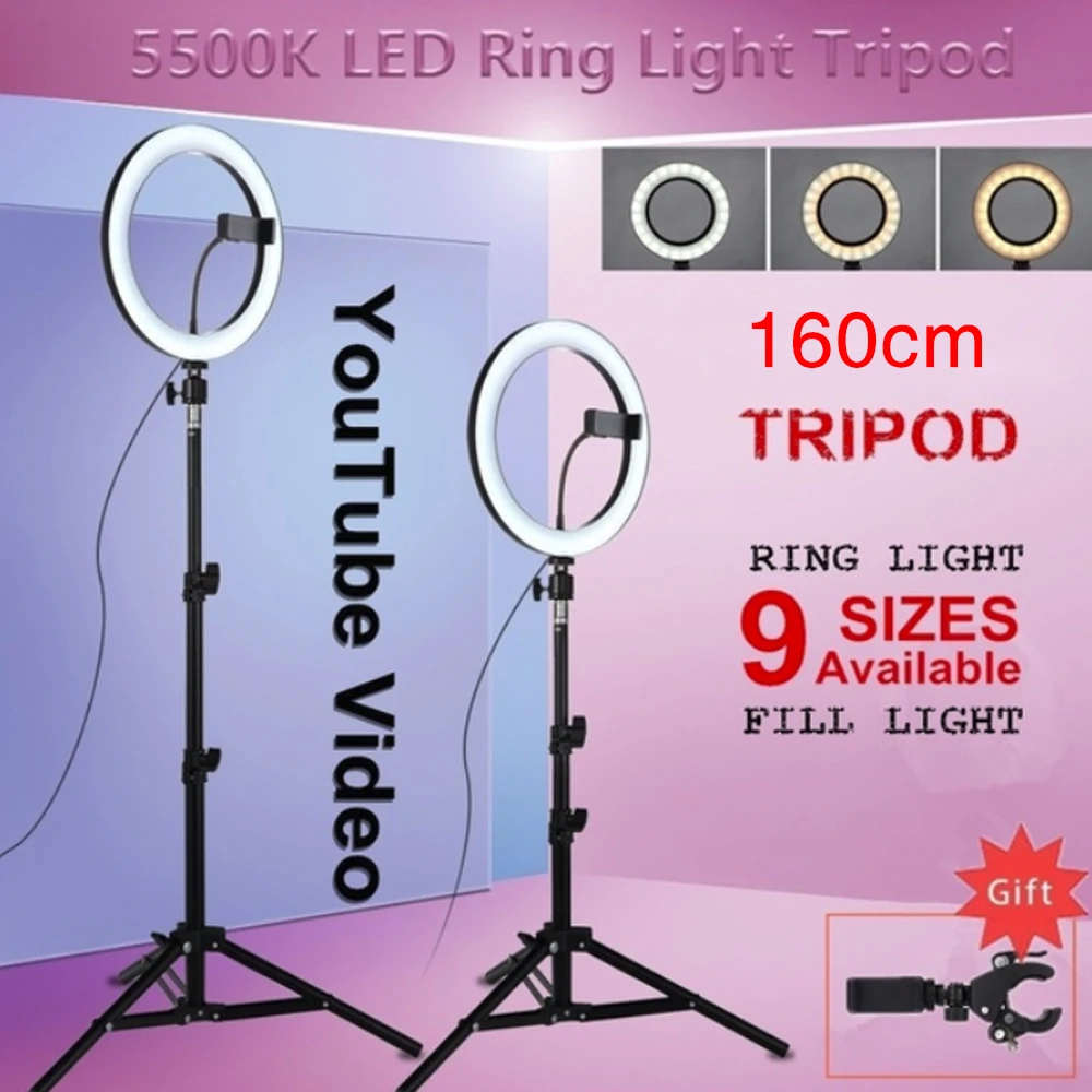 

Ring Fill Light LED Ring Light W/Tripod Video Light Lamp Photo Sudio Three-Speed Stand Portable Photography Lighting Dimmable