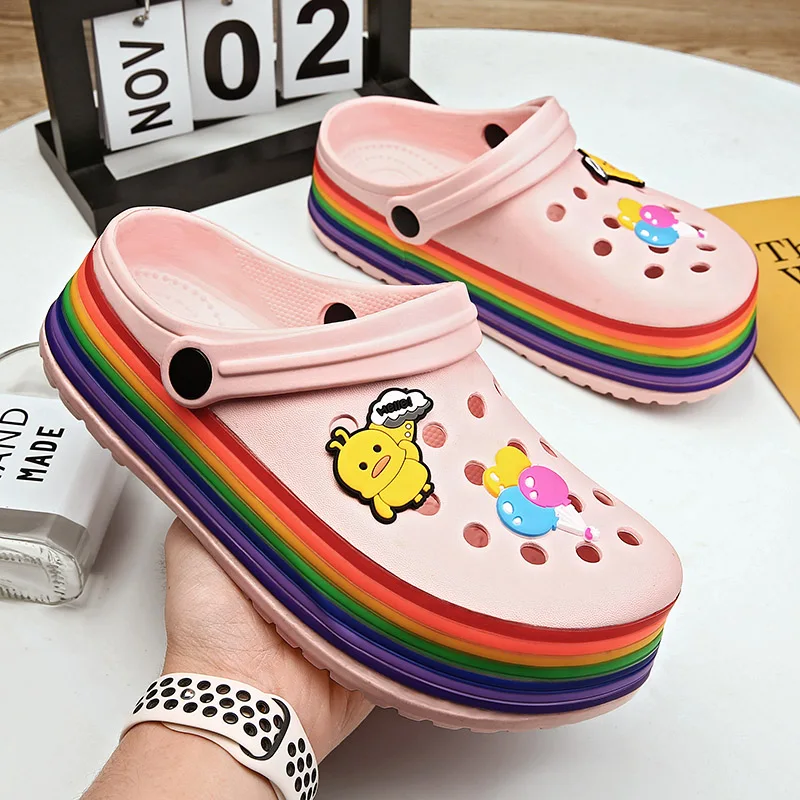 

New Summer Women Rainbow Garden Shoes Beach Shoes Non-slip Breathable Sandals Fashion Girls Woman Slippers Dawdler Comfortable