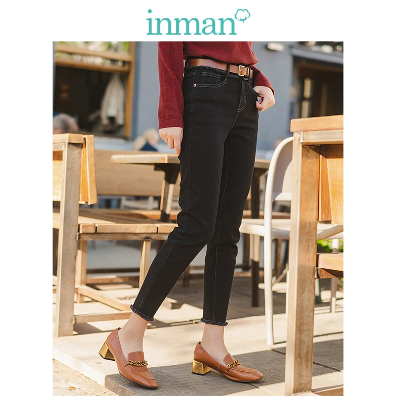 INMAN весна осень средняя высокая талия модные Универсальные минимализм флэш