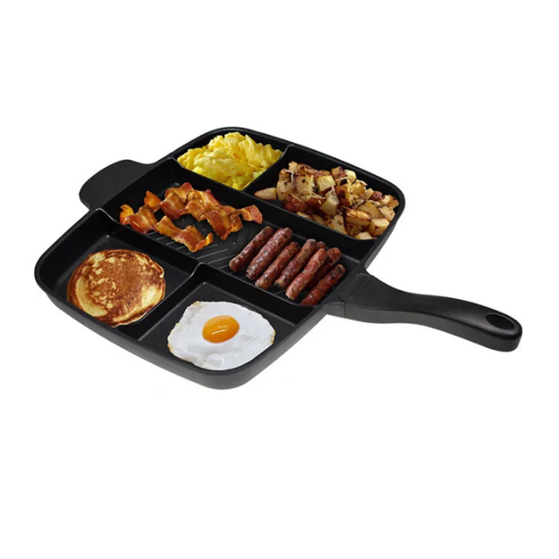 

1pcs Square Frying Pot Non-stick Egg Pancake Steak Pan Cooking Egg Ham Pans Breakfast Maker Five In One Baking Pan Dividing Pans