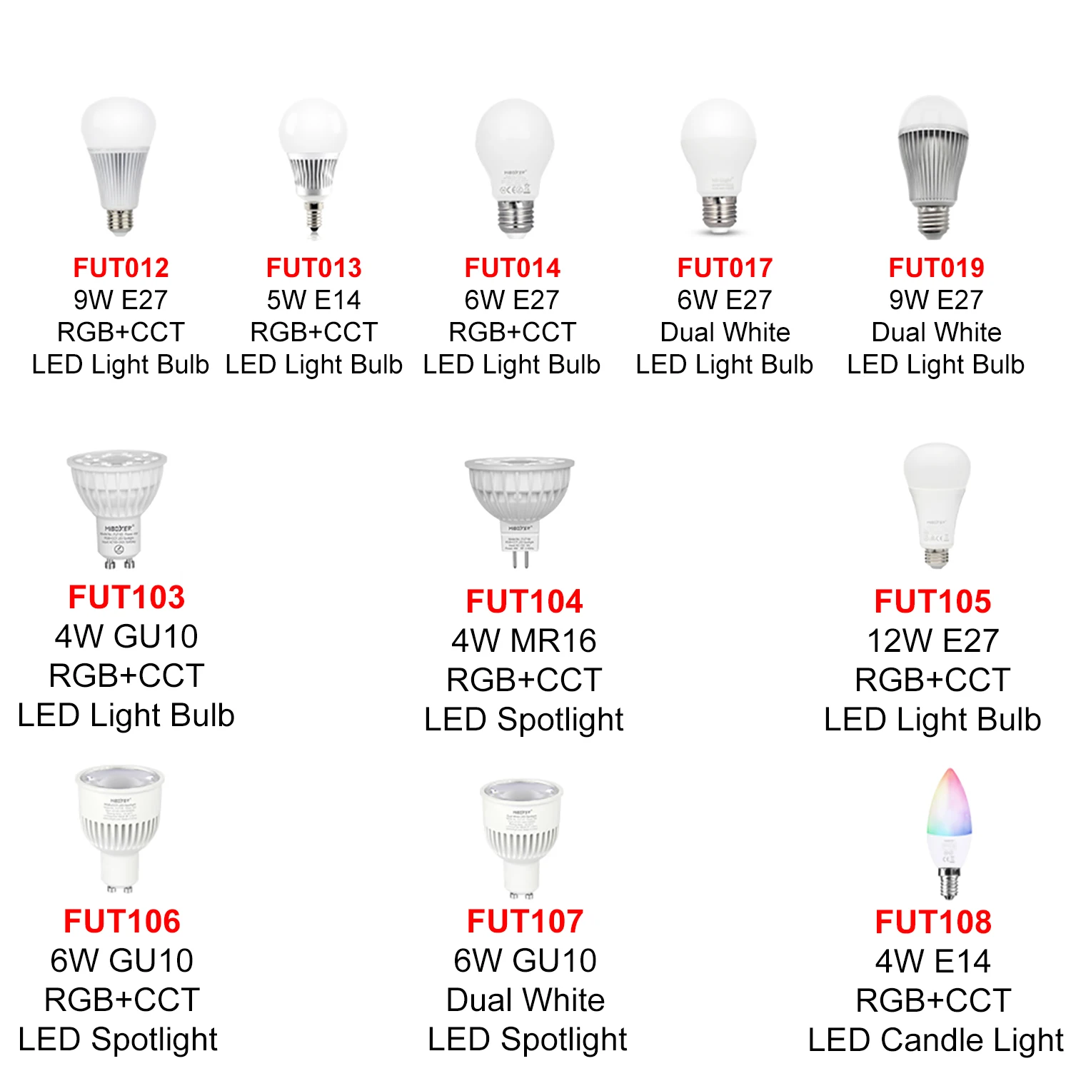 

MiBoxer LED Lights Candle Bulb Spotlight 4W/5W/6W/9W/12W E14 E27 GU10 MR16 RGB+CCT Dual White AC100~240V