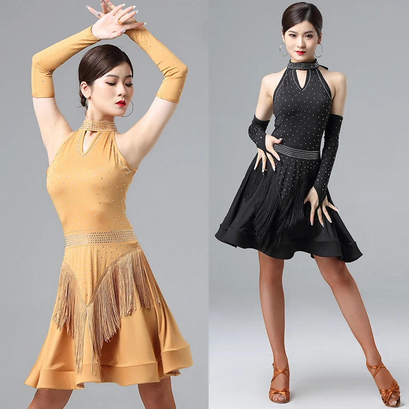 Платье для латинских танцев костюм стразы платье танцевальная юбка с бахромой