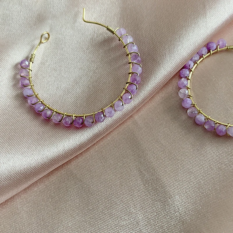 Корейские серьги из натурального камня для женщин богемные обручи граненые