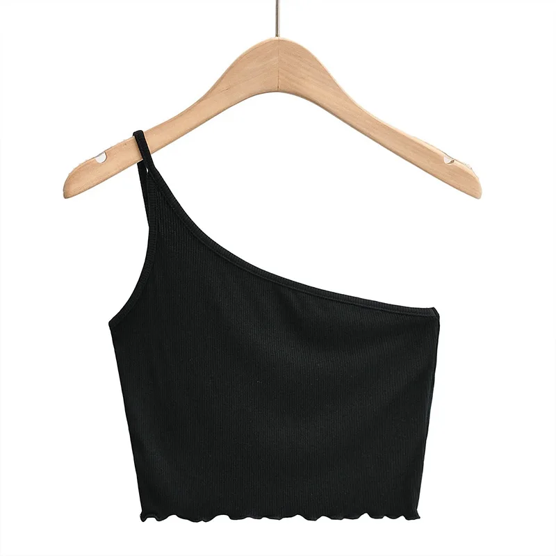 

One-Shoulder Sexy Basic Tank Tops Women Irregular Skinny Cropped Tops Casual Solid Color Top Vest Female Summer Clothes Mujer