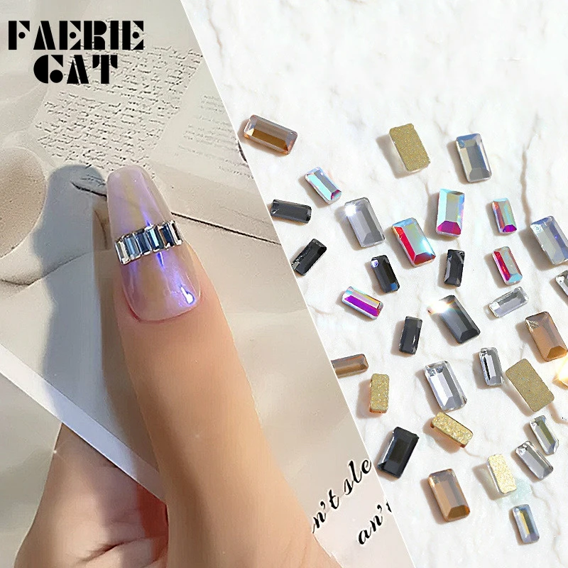 

Hot Sale Nail Art Flat Rhinestone Strip/Hexagon/Rectangle Clear Moonlight Blue AB Shaped Diamond Nail Decoration 17 Types Option