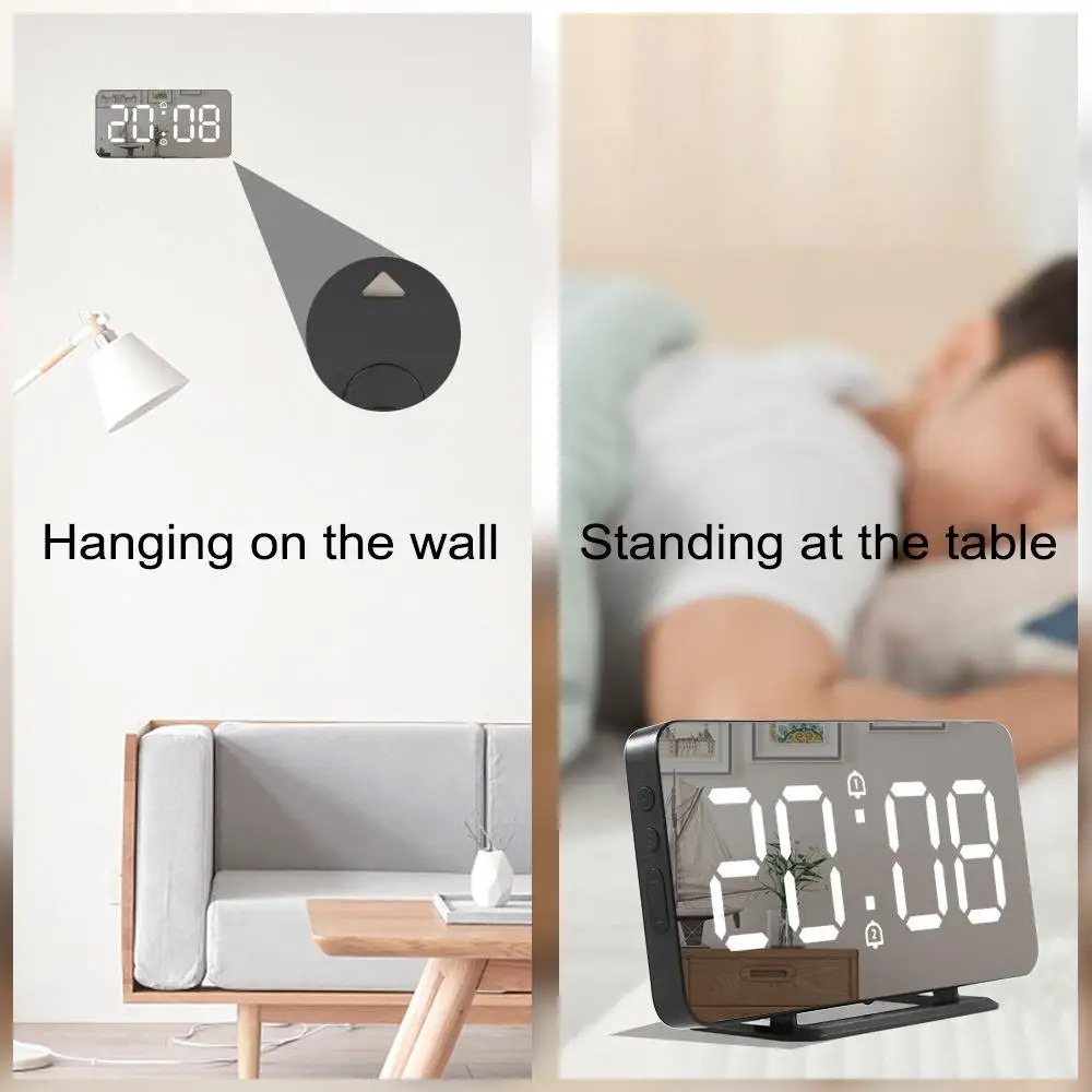 

LED Digital Alarm Clock Watch Table Electronic Desktop Mirror Clocks USB Wake Up Temperature Snooze Function Clock Home Decor