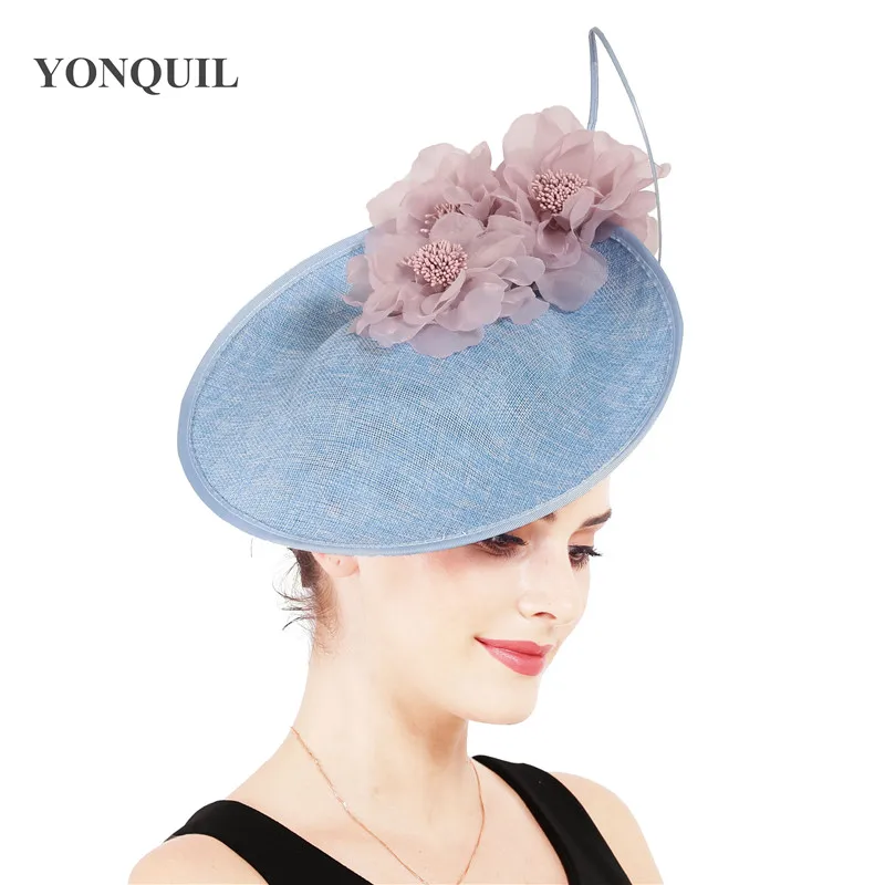 light blue Винтажные большие шляпки для волос kenducky derby церковные шляпы элегантные женские шляпы fedora Необычные розовые шелковые Цветочные головные уборы Новинка SYF540 - Цвет: light blue