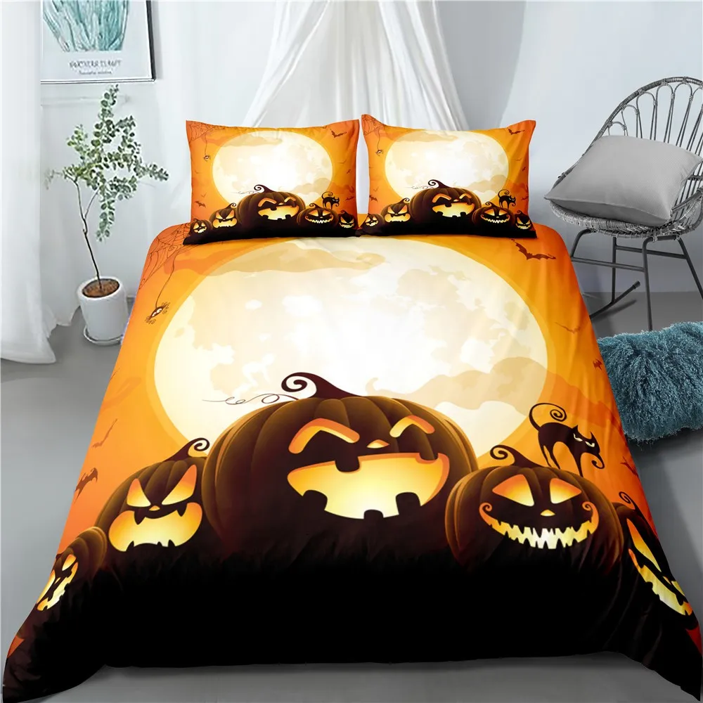 Комплект постельного белья для Хэллоуина из 2/3 предметов с 3D принтом тыквы/Луны