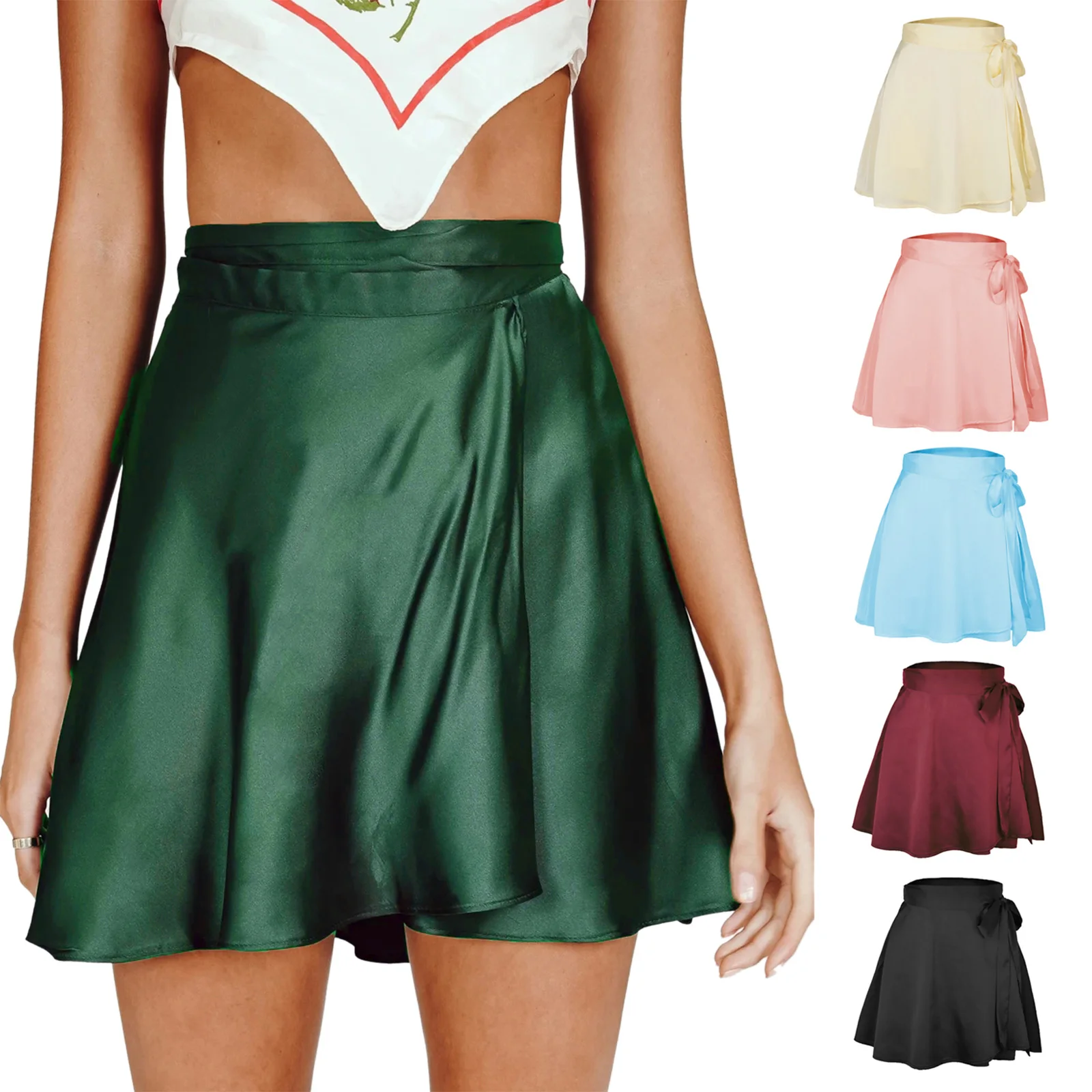 

Женские короткие юбки с высокой талией, однотонная мини-юбка с широким подолом и ремешком для лета