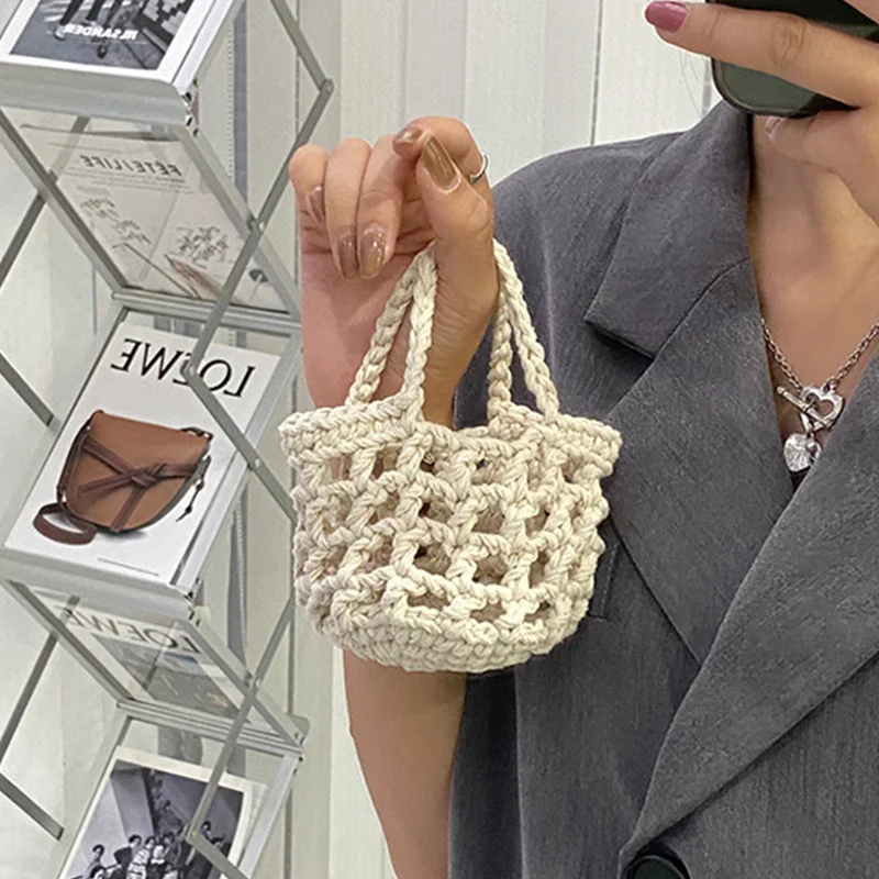 

Повседневные белые ручные вязаные крючком сумочки для женщин хлопковые плетеные ажурные дамские клатчи маленькие женские кошельки для дев...