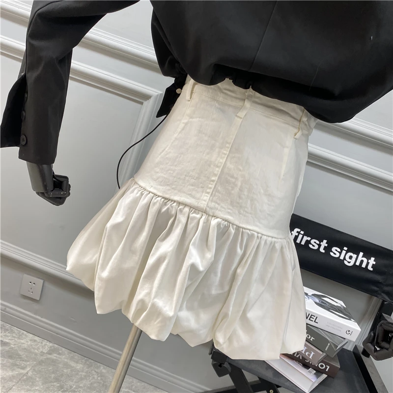 

2021 Niche Design Western Style Age-reducing High Waist And Slim A-line Skirt Women's Fashion Mosaic Ruffled Joker Denim Skirt