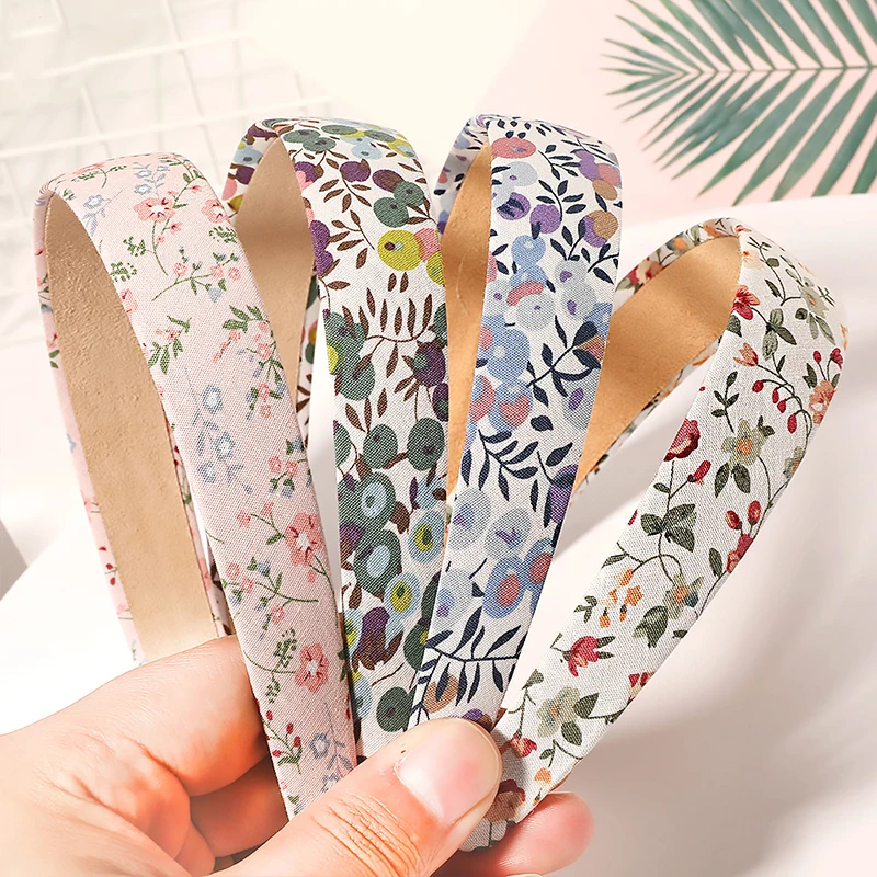 

Sweet Vintage Floral Wide Headbands Solid Color Flower Plaids Hairbands Set for Women Head Wrap Girls Elegant Headwear