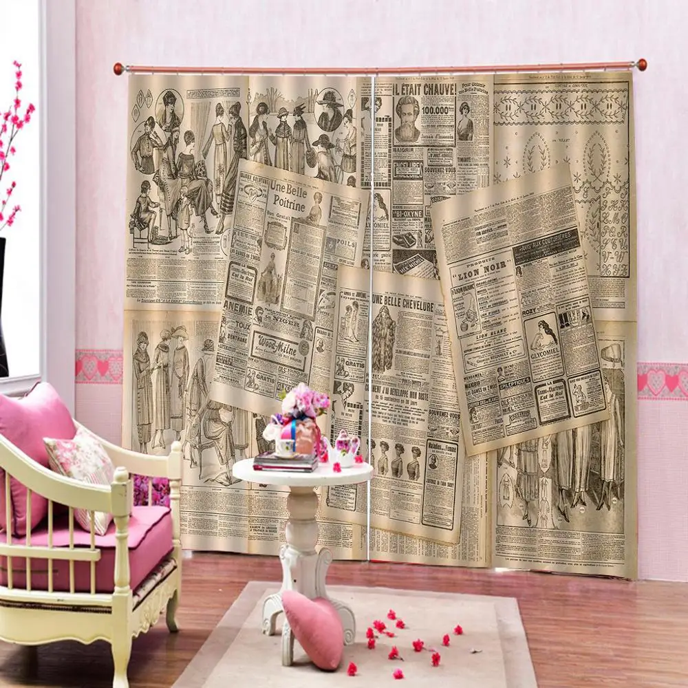 

retro newspaper Window Blackout Luxury 3D Curtains set For Bed room Living room Office Hotel Home Blackout curtain