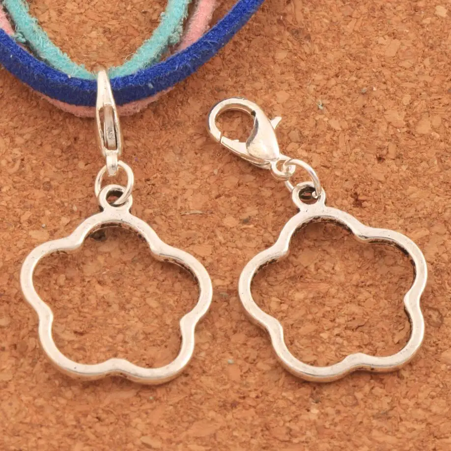 

Open Plumeria Flower Lobster Claw Clasp Charm Beads 20x36.8mm 100PCS zinc alloy Jewelry DIY C324