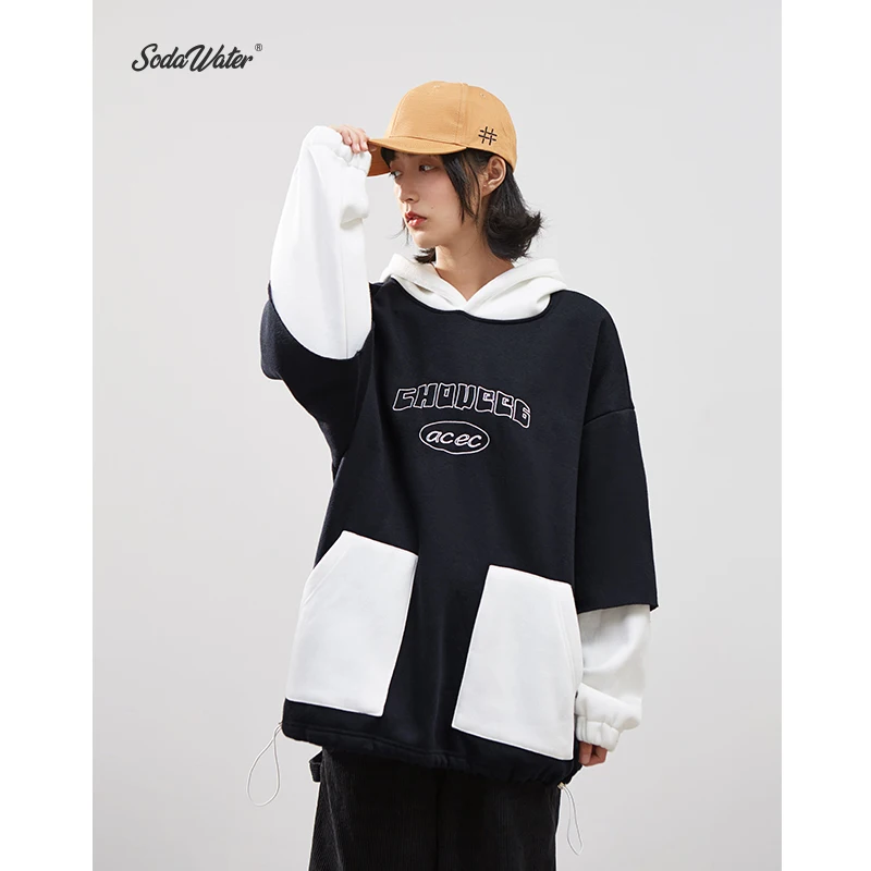 Толстовка SODAWATER Мужская составного кроя худи с капюшоном в стиле хип-хоп надписью