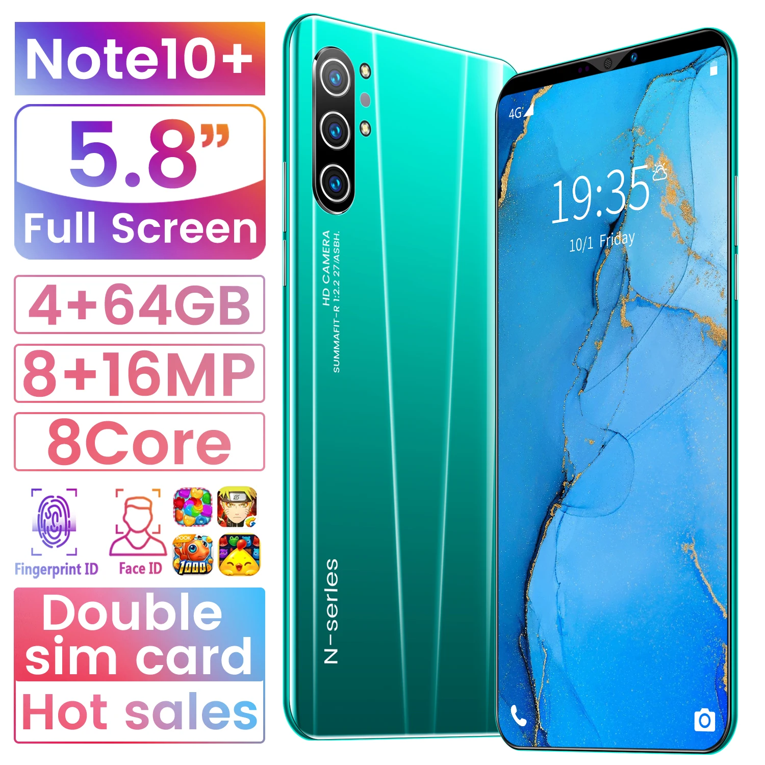 

Note10+5.8 Full MTK6889 Face ID screen Cellphones Smartphones 6GB 64GB 8+16MP 5g Android 10 4800mAh 10 Core Really Telephone