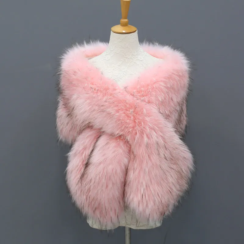 pink raccoon Женский широкий меховой шарф Blinger из искусственного меха с воротником из искусственного лисьего меха, шаль из меха енота, зимняя женская мода, большие накидки - Цвет: pink raccoon