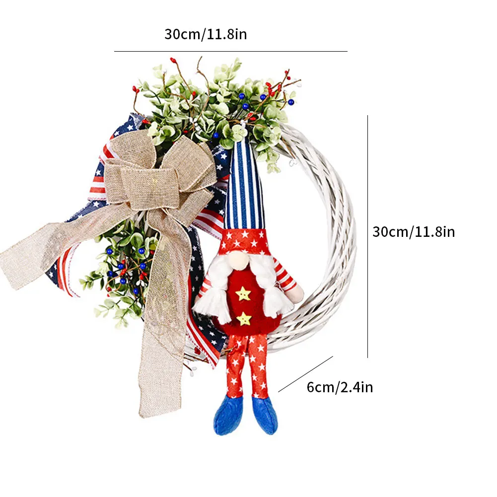 

Independence Day Wreath Patriotic Gnome Wreath Decorations Hanging Garland for Front Door Outside Walls Living Room Style2