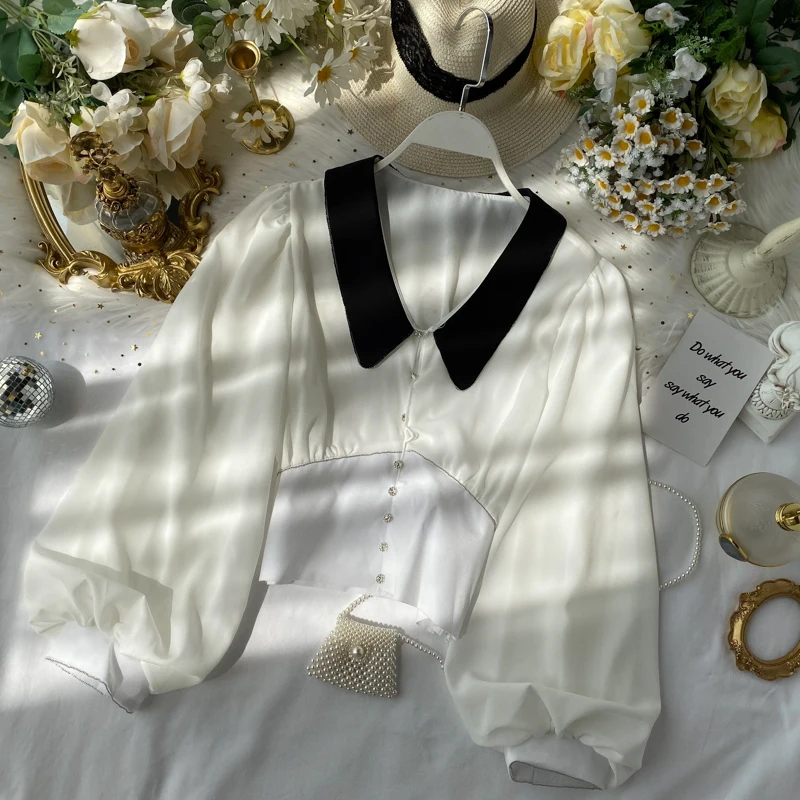 Элегантные внешние кнопки женская рубашка Весна Осень Женские однотонные