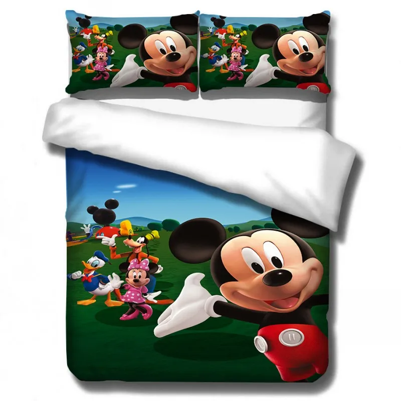 

Bedding Set Disney Pink Green Mickey Minnie Mouse Pattern Cute Down Duvet Cover Pillowcase Children Bedroom Decor Home Fabric